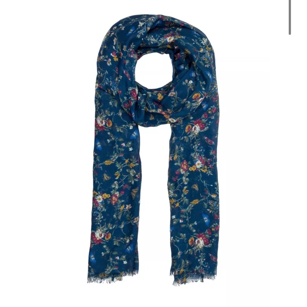 Patricia Nash Butterfly Gardens Scarf Floral Butterfly Print Blue OS